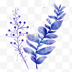 水彩复古蓝色婚礼植物
