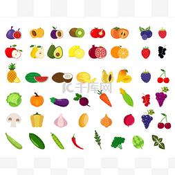 水果和蔬菜图标图片_一套水果和蔬菜. 有机食品图标矢