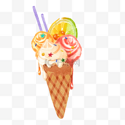 绿豆沙冰淇淋图片_手绘水彩奶油冰淇淋球贴纸