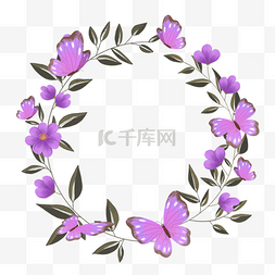 漂亮紫色花瓣花卉光效蝴蝶边框