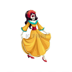 墨西哥图片_一个画着卡拉维拉头骨的女人穿着
