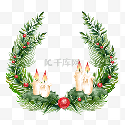 节日装饰矢量图片_圣诞水彩蜡烛庆祝花环