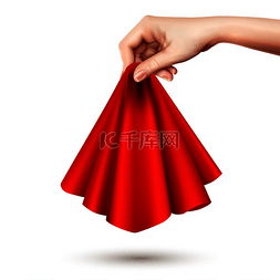 古典红丝带图片_优雅的女手举起红丝圆披丝布，握