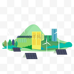 太阳能并网图片_绿色低碳环保扁平绿色城市太阳能
