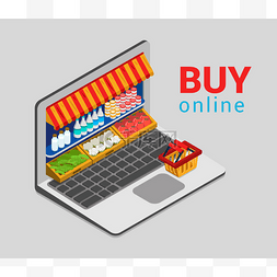 卡通电脑商店图片_grocery shopping e-commerce store