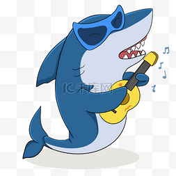 音符蓝色音符图片_小动物弹吉他小鲨鱼