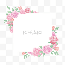 方形边框粉色花朵花环花卉
