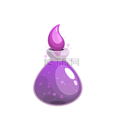 药水瓶矢量图标，玻璃瓶中的紫色