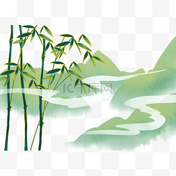 山水植物图片_绿色竹林山水