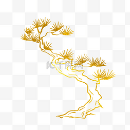 金箔线描植物松树