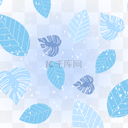 蓝色水彩龟背竹叶子冬季植物边框