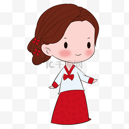 女孩红色裙子韩国传统人物服饰