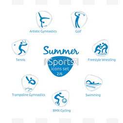 夏季体育图标设置，2 6，矢量图模