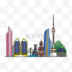 上海东方明珠塔简笔画图片_韩国首尔天际线建筑物