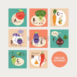 水果和蔬菜图标图片_带有水果和蔬菜的英文字母