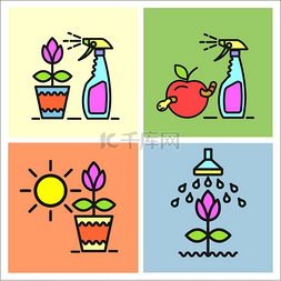 矢量喷洒图片_花园、水果、浇水、花园害虫喷洒