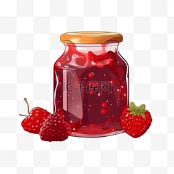 手绘草莓可爱图片_手绘插画风免抠元素草莓果酱