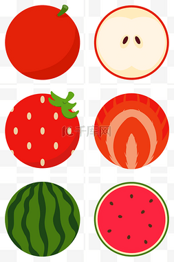 水果切片卡通图片_夏日水果苹果草莓西瓜圆形半颗切