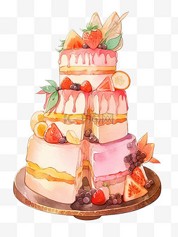 多层蛋糕素材图片_卡通多层蛋糕塔水果蛋糕