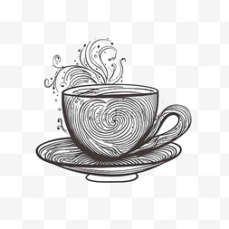 黑白螺旋图片_扁平风手绘螺旋线条咖啡杯