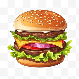 扁平卡通免抠图素材汉堡