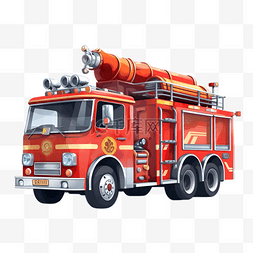 消防车和消防员图片_卡通手绘红色车辆消防车