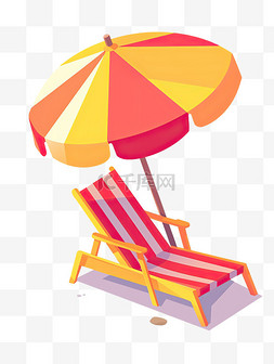 沙滩椅遮阳伞扁平插画
