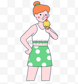 冰淇淋的夏天图片_夏季描边吃冰淇淋的女孩