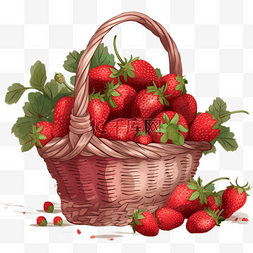 草莓手绘水果图片_卡通手绘篮筐草莓