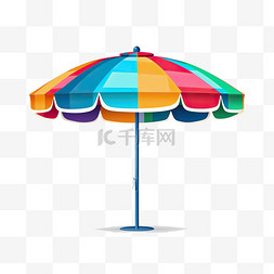 彩色沙滩大遮阳伞扁平插画