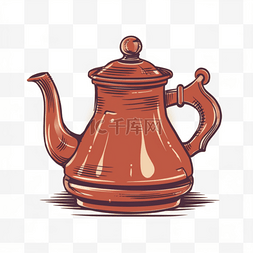 咖啡壶手绘图片_手绘插画风免抠元素咖啡壶