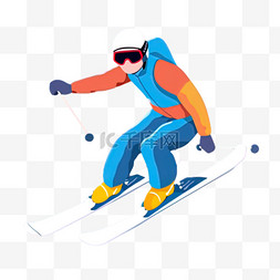 富士山滑雪图片_卡通手绘滑雪运动员