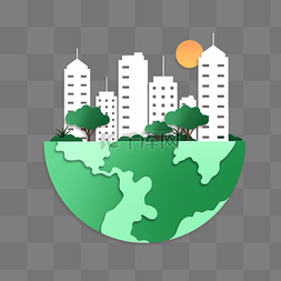 环保低碳城市图片_立体剪纸风保护地球爱护环境城市