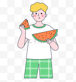 夏季美食西瓜图片_夏季描边吃西瓜的男孩