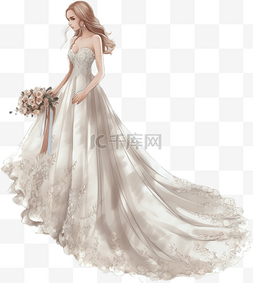 婚礼图片_卡通手绘可爱婚礼新娘婚纱