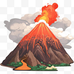 扁平风格手绘火山爆发