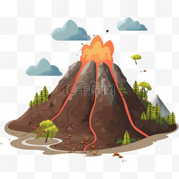 冰山与火山图片_卡通扁平风格火山爆发