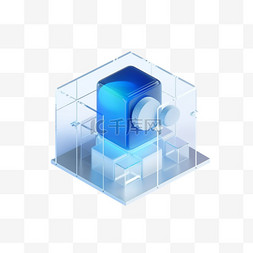 互联网科技图片_3D图标互联网科技蓝色玻璃免抠元