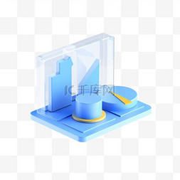 3D图标蓝色玻璃互联网科技免抠元
