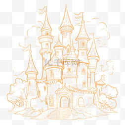 卡通城堡城堡图片_插画风格黄色城堡线稿