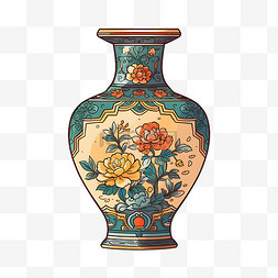 瓷器线稿图片_扁平风格瓷器古代花瓶