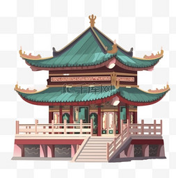 泉州寺庙图片_手绘扁平风格宝塔寺庙