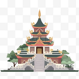 卡通扁平风格宝塔寺庙