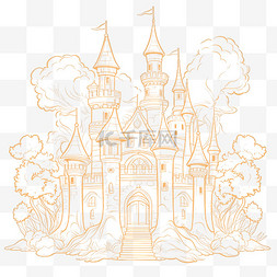 城堡图片_插画风格黄色精美城堡线稿