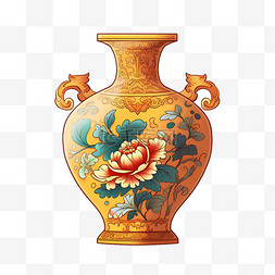 扁平风格黄金古代花瓶