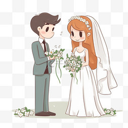 手绘结婚素材图片_卡通手绘结婚新郎新娘