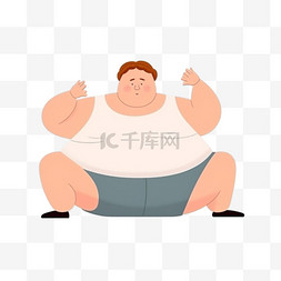 卡通手绘肥胖胖子练瑜伽