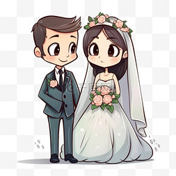 带头纱的新娘图片_卡通手绘结婚新郎新娘