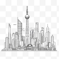 城市剪影线稿图片_手绘插画风免抠元素城市剪影线稿