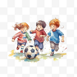 踢足球图片_踢足球水彩风格儿童人物儿童节欢